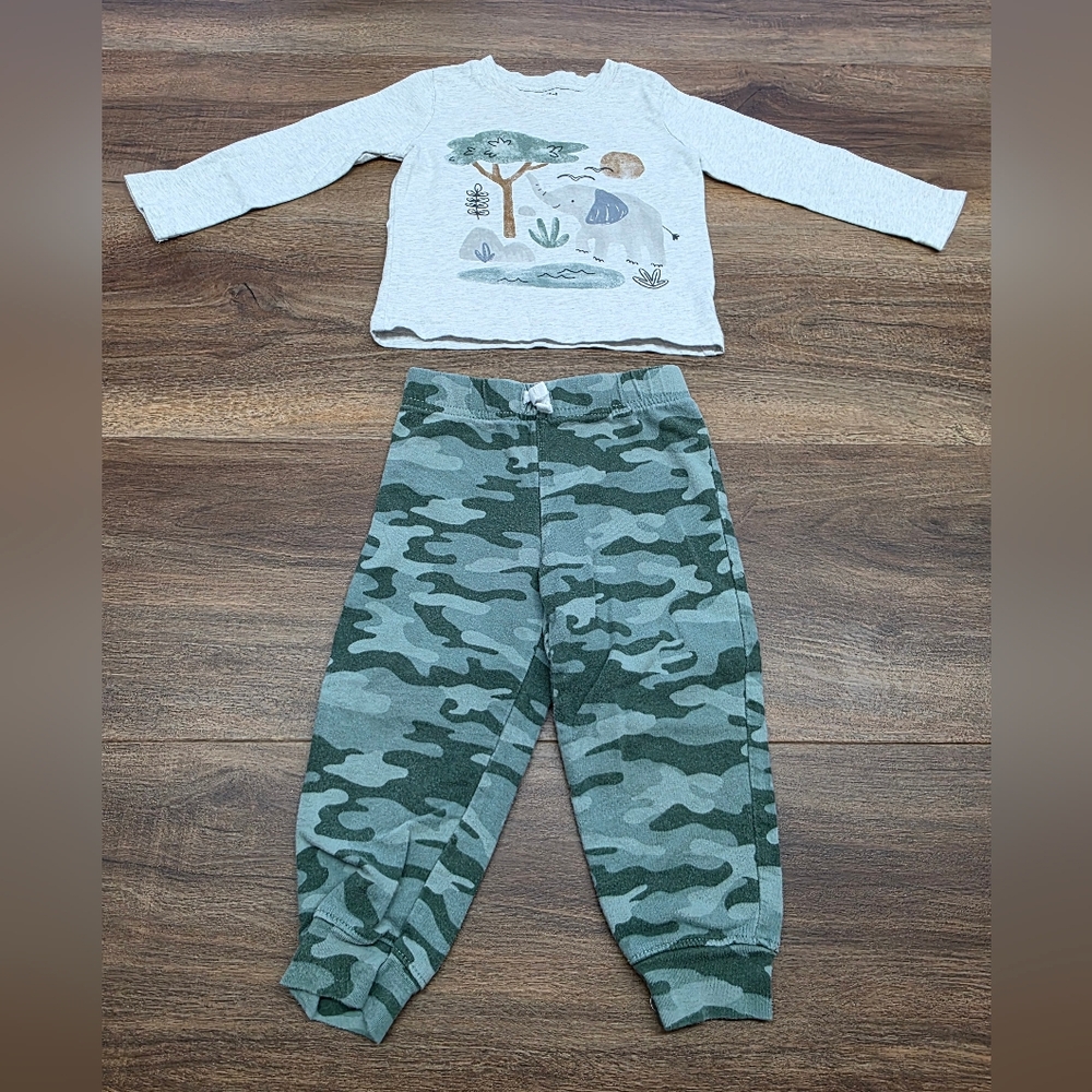 Elephant and Camoflauge Baby Boy Outfit for Fall & Winter SIZE: 24 Months